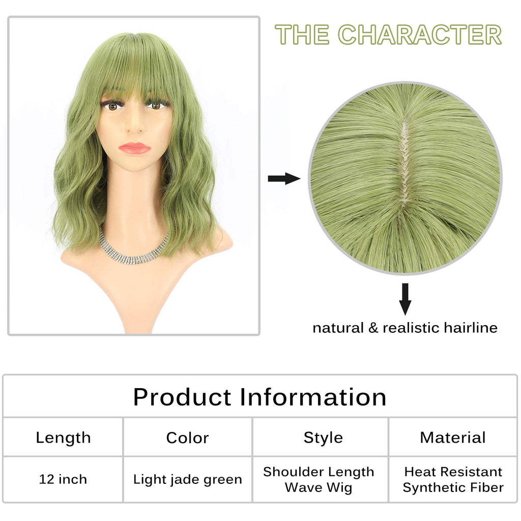 FAELBATY Blonde Wave Short Bob Wigs With Air Bangs Shoulder Length Wig For Women and Girls Curly Wavy Synthetic Cosplay Costume Wig (12" Mix blonde and gold)