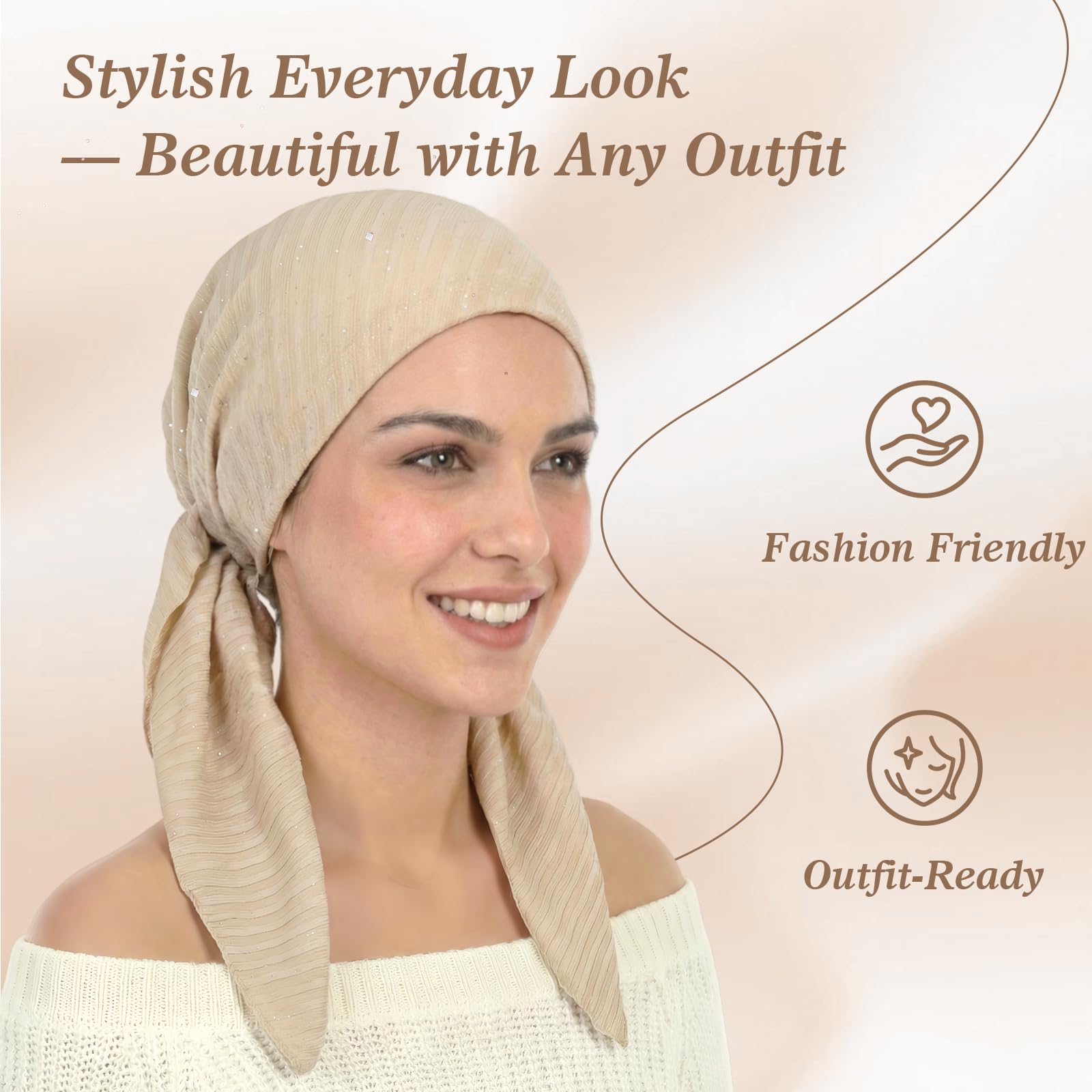 Pretied Head Scarves for Women – Fashionable Glitter Turban Head Wraps, Stylish Chemo Headwear, Elegant Hair Coverings