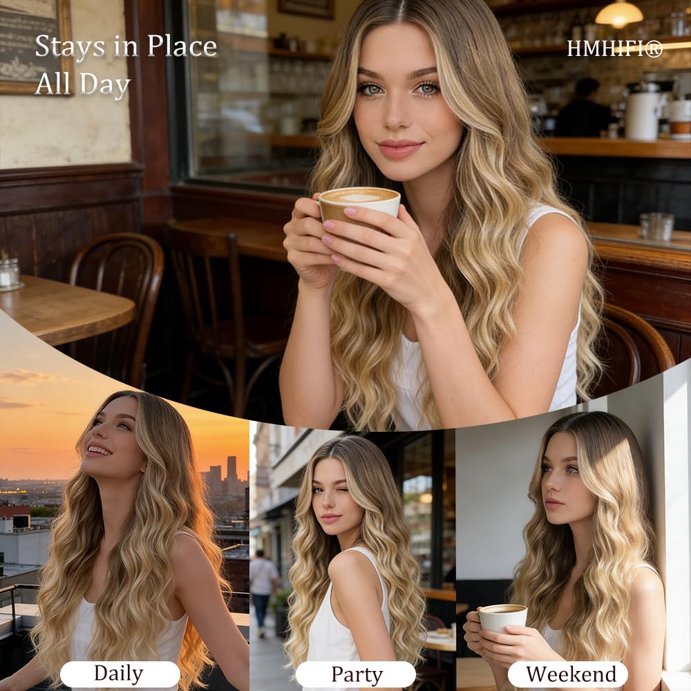 HMHIFI Blonde Wig for Women,26 Inch Long Wavy Curly Middle Part Hair