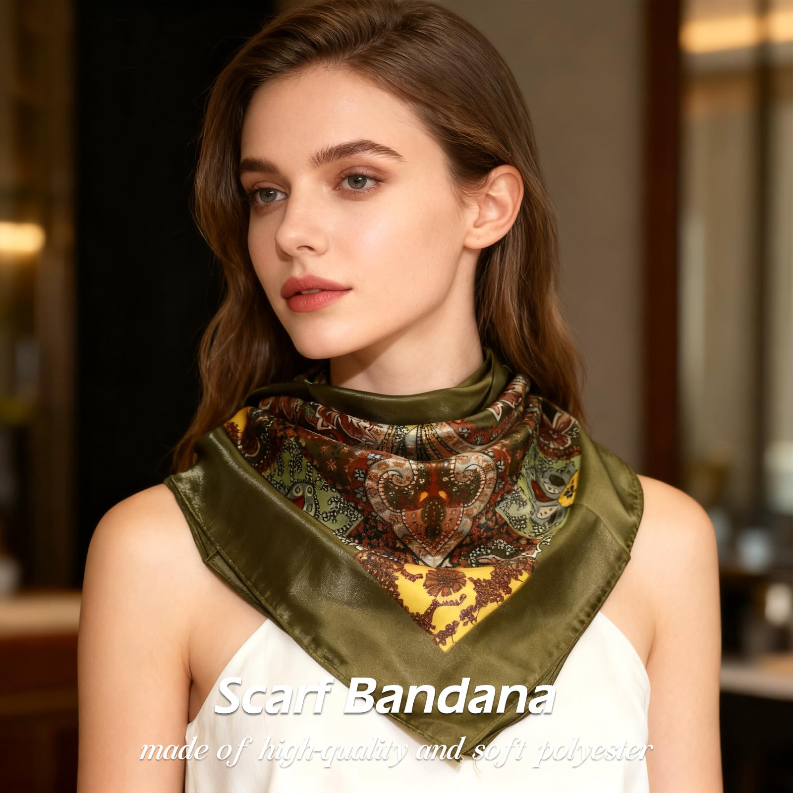 Ciormis 35" Silk Head Scarf for Women, 4 Pcs Satin Hair Scarf Square Silk Bandana Top Neck Scarves Hair Wraps for Sleeping