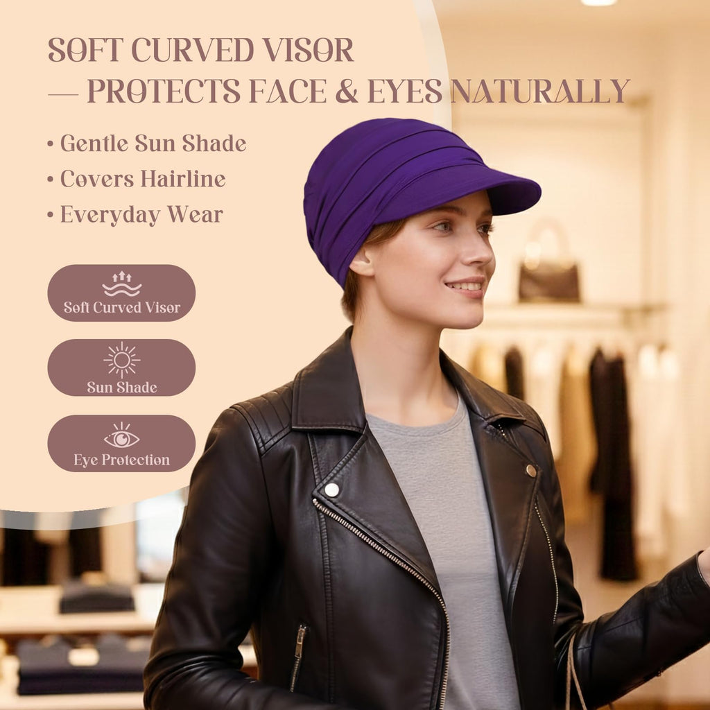 4 Pcs Stretch Chemo Headwear for Women, Soft Cancer Headwear, Viscose Newsboy Cap Elastic Cancer Hat for Hair Loss