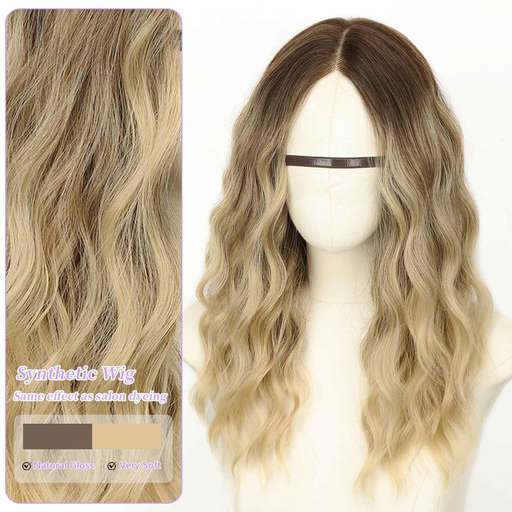 AISI HAIR 14Inch Dark to Light Blonde Wig for Women,Wave Synthetic Lace Wig