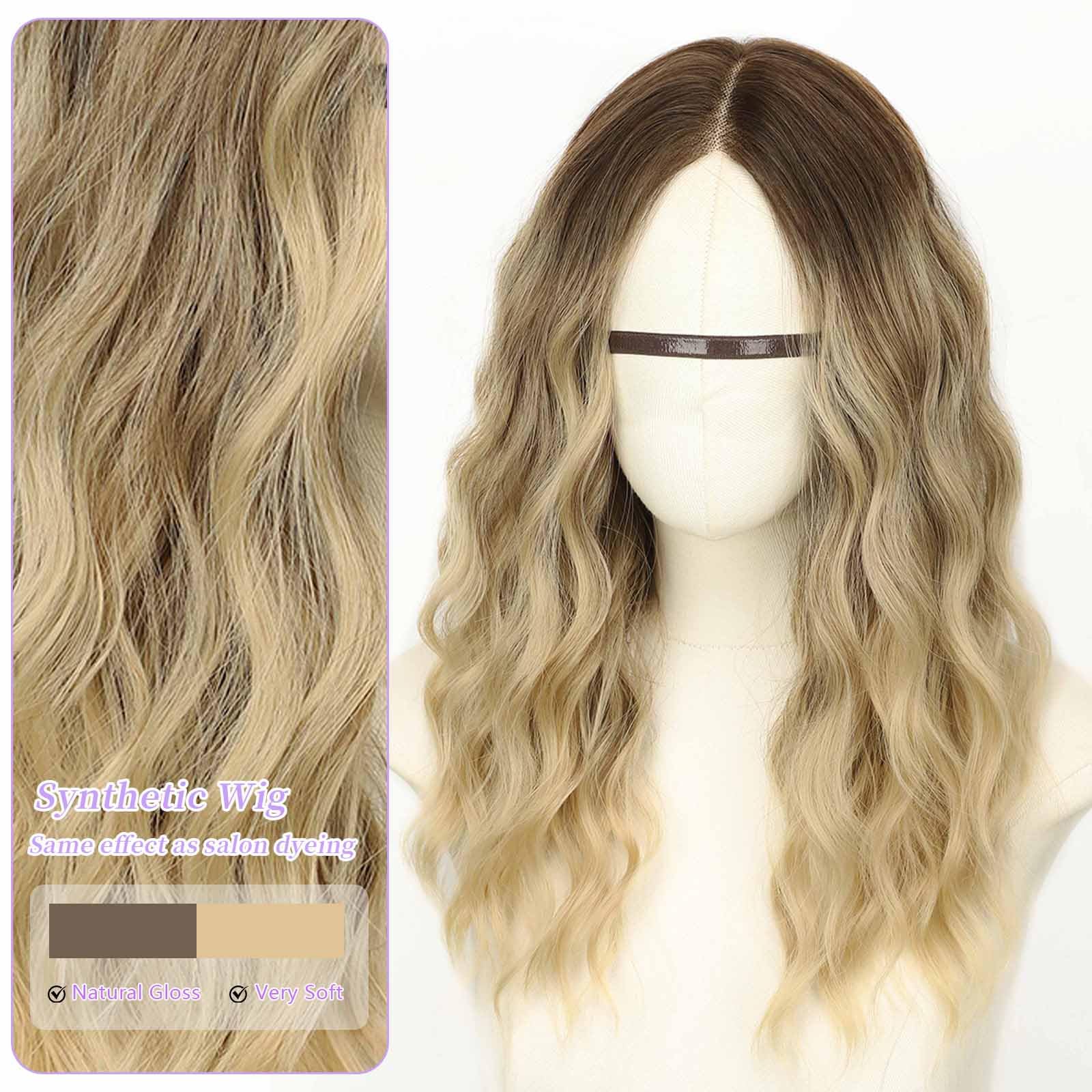 AISI HAIR 14Inch Dark to Light Blonde Wig for Women,Wave Synthetic Lace Wig