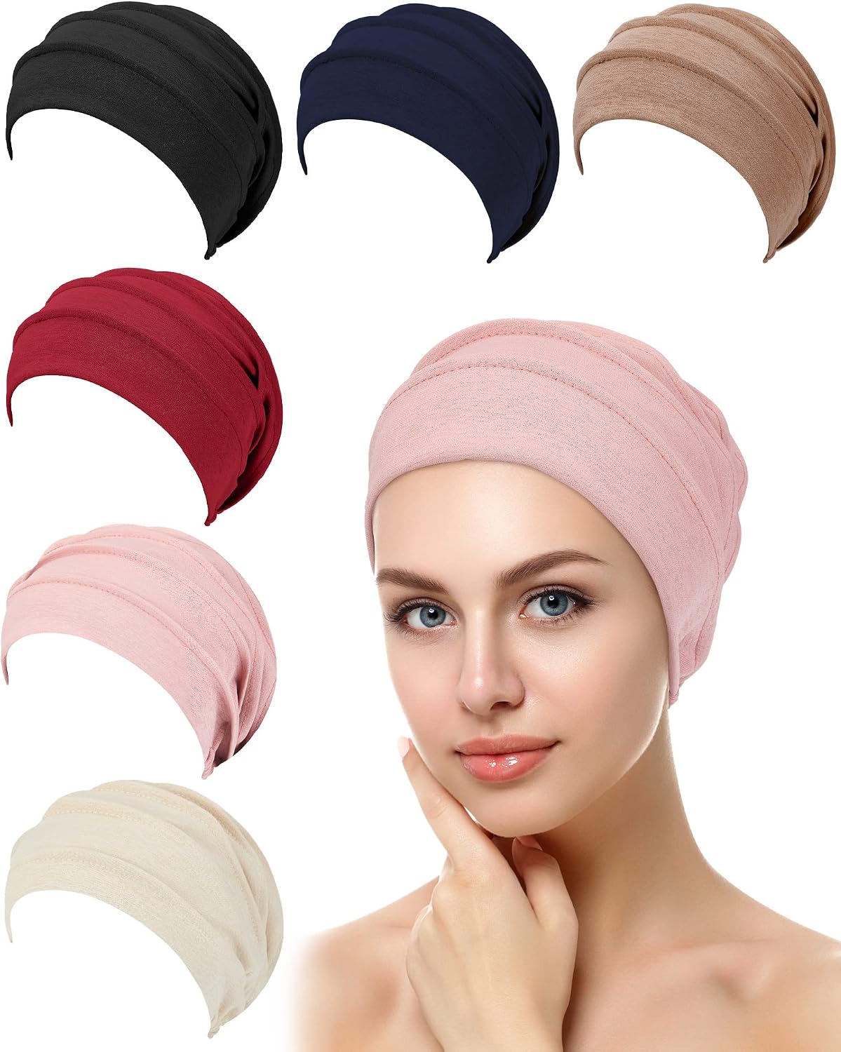 Geyoga 6 Pieces Chemo Headwear Caps for Women Cancer Slouchy Beanies Hats Warm Polyester Turban Hats Stretchy Sleeping