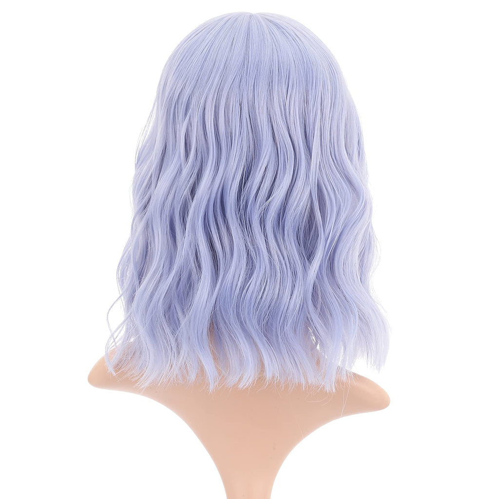 FAELBATY Blonde Wave Short Bob Wigs With Air Bangs Shoulder Length Wig For Women and Girls Curly Wavy Synthetic Cosplay Costume Wig (12" Mix blonde and gold)