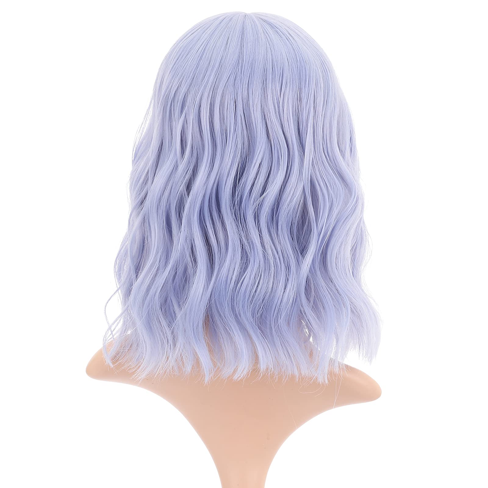 FAELBATY Blonde Wave Short Bob Wigs With Air Bangs Shoulder Length Wig For Women and Girls Curly Wavy Synthetic Cosplay Costume Wig (12" Mix blonde and gold)