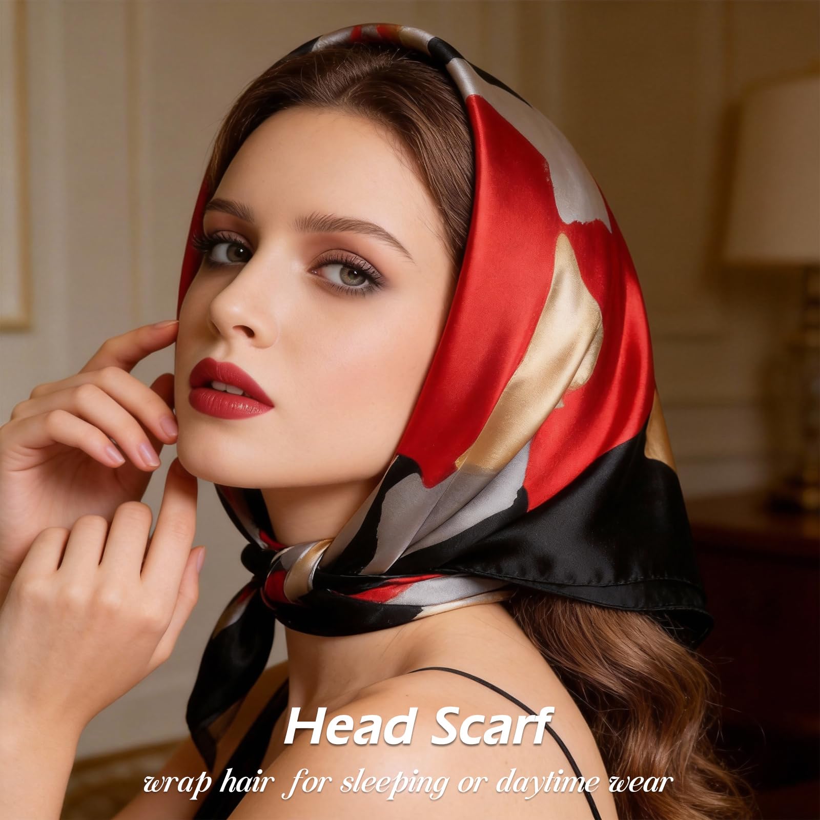 Ciormis 35" Silk Head Scarf for Women, 4 Pcs Satin Hair Scarf Square Silk Bandana Top Neck Scarves Hair Wraps for Sleeping