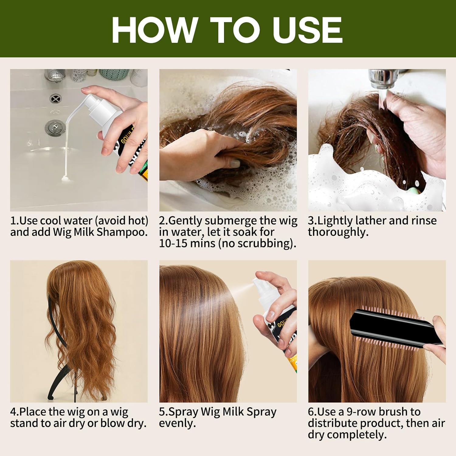 Wig Head Stand with Wig Brush Comb Set Travel Wigs Holder Comb Set for Women Human and Synthetic Hair | 2in 1 Wig Milk Spray & Shampoo Hydrates & Moisturizes, Promotes Silkiness & Shine Easy Combing