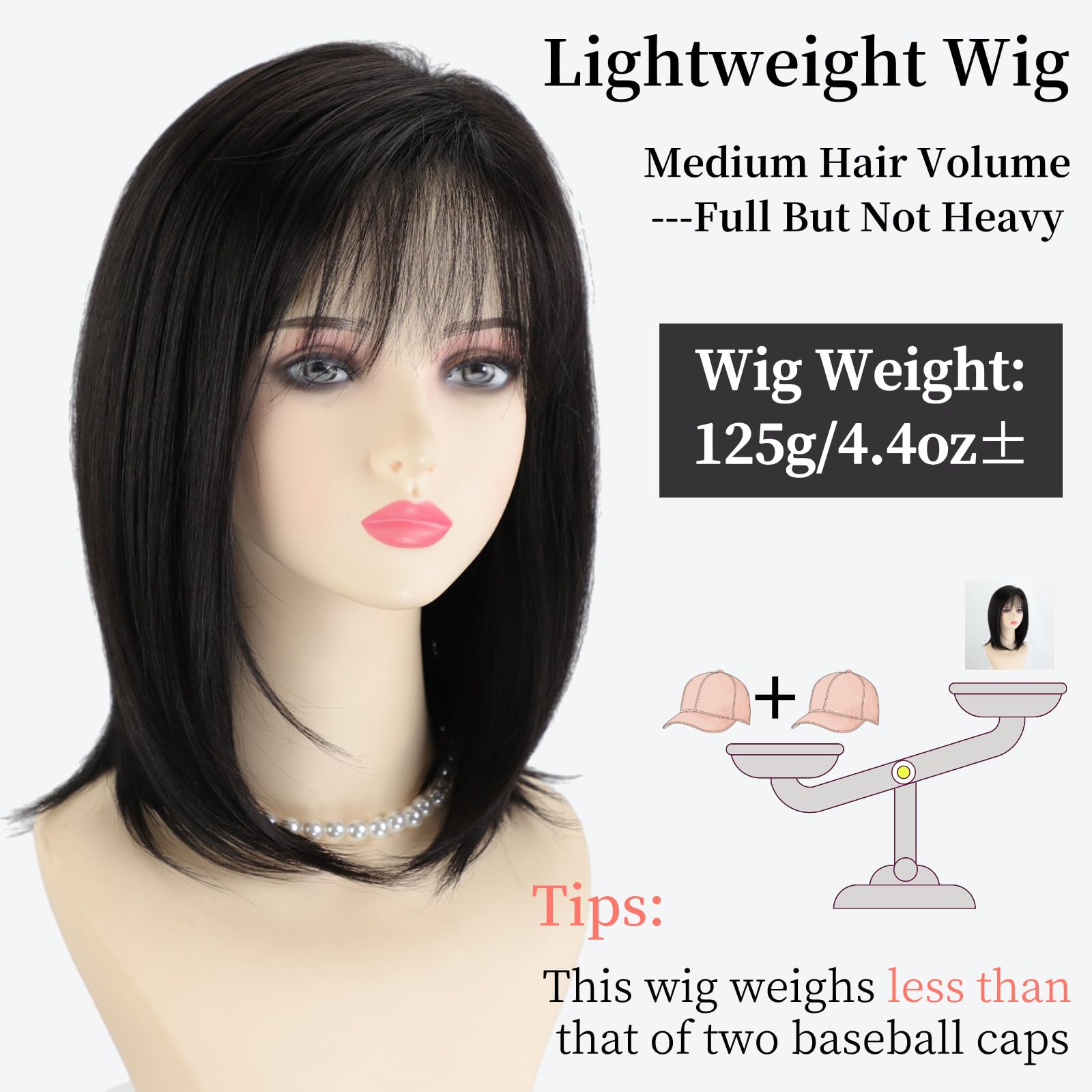 RENERSHOW Ombre Blonde Highlight Layered Bob Wig with Bangs for White Women