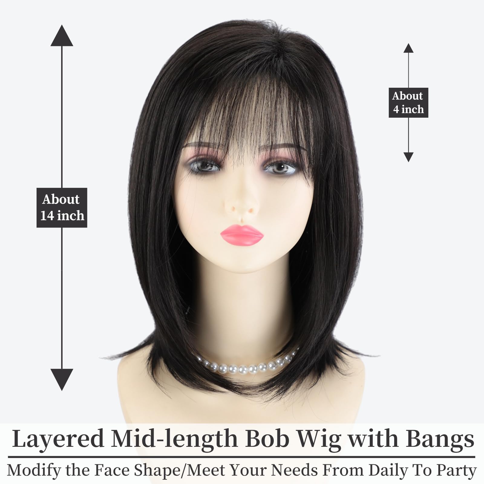 RENERSHOW Ombre Blonde Highlight Layered Bob Wig with Bangs for White Women