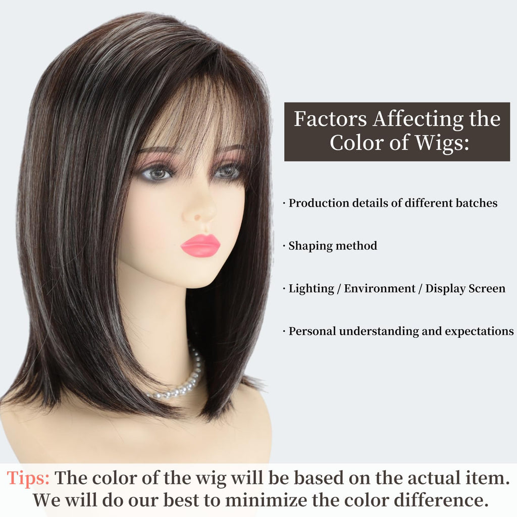 RENERSHOW Ombre Blonde Highlight Layered Bob Wig with Bangs for White Women