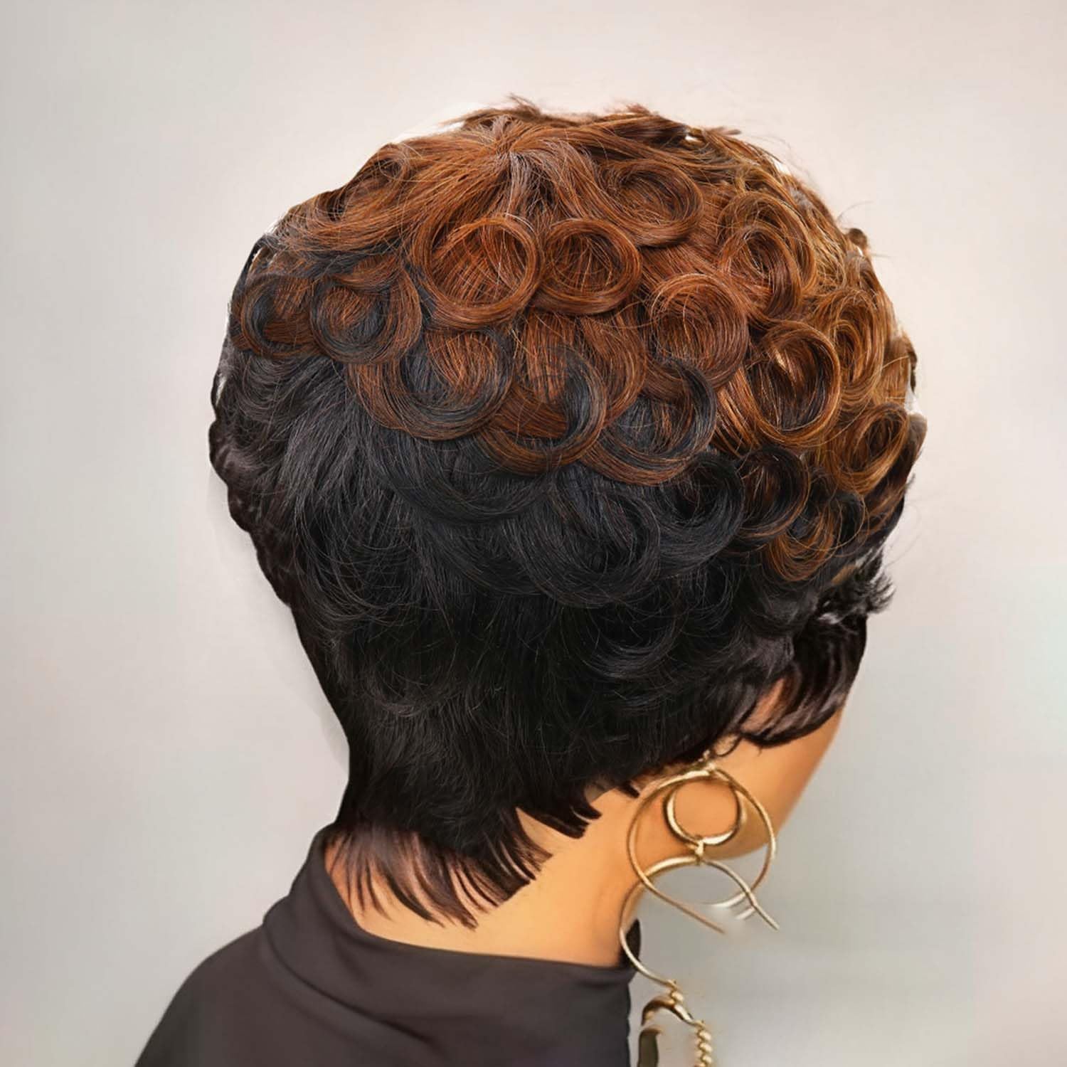 VRZ Pixie Cut Wigs for Black Women Brazilian Curly Pixie Cut Wig Human Hair Glueless Short Layered Wigs With Bangs Natural Black Color No Glue Human Hair Wig for Daily Use