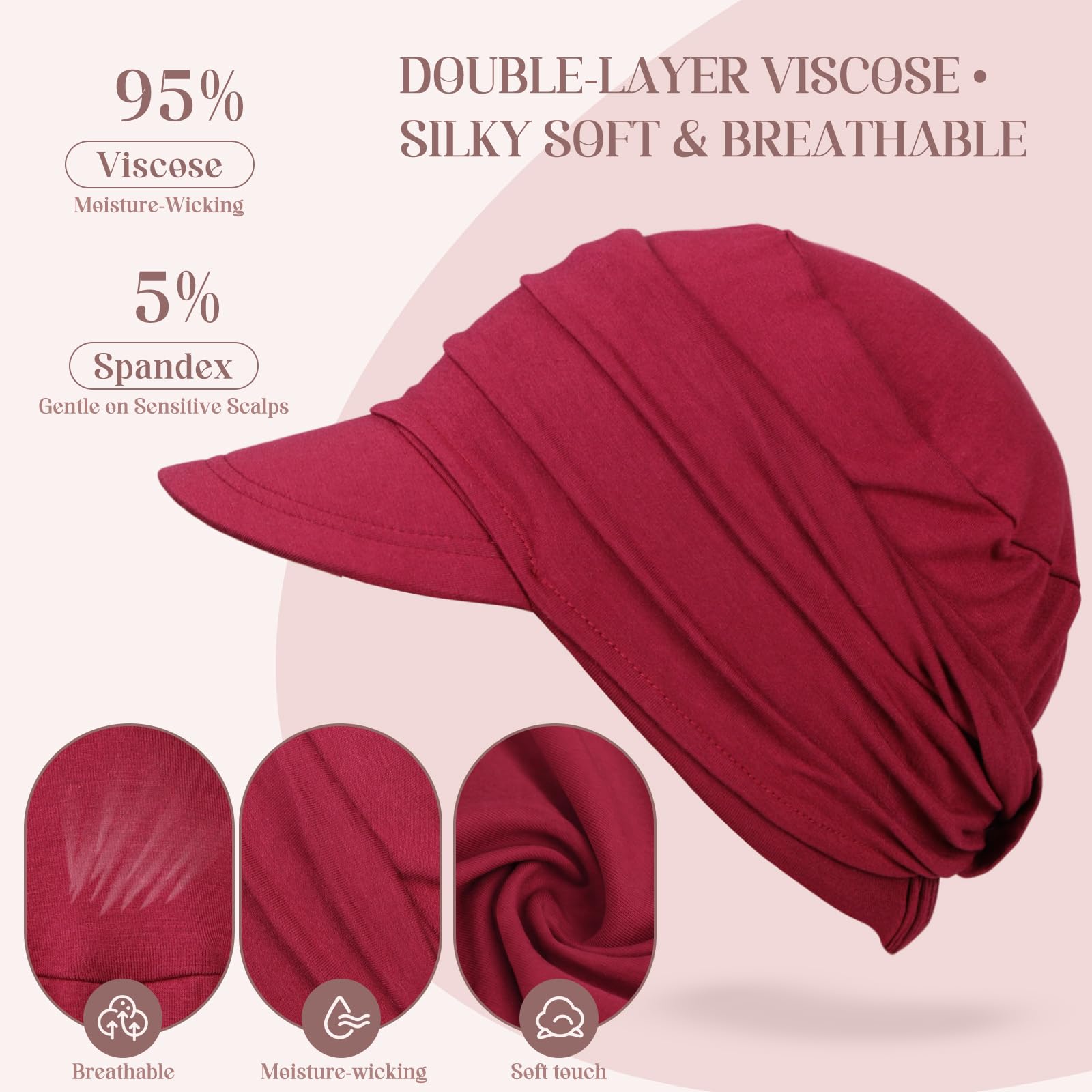 4 Pcs Stretch Chemo Headwear for Women, Soft Cancer Headwear, Viscose Newsboy Cap Elastic Cancer Hat for Hair Loss