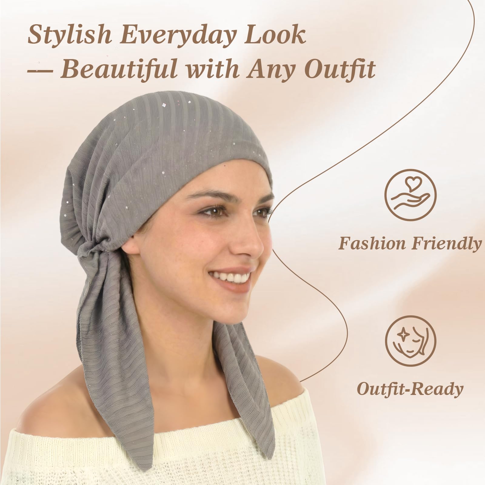 Pretied Head Scarves for Women – Fashionable Glitter Turban Head Wraps, Stylish Chemo Headwear, Elegant Hair Coverings