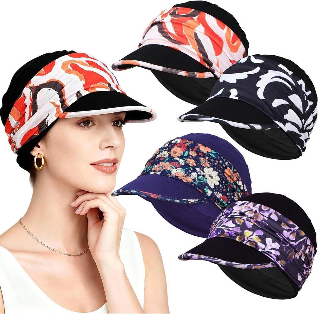 4 Pcs Stretch Chemo Headwear for Women, Soft Cancer Headwear, Viscose Newsboy Cap Elastic Cancer Hat for Hair Loss