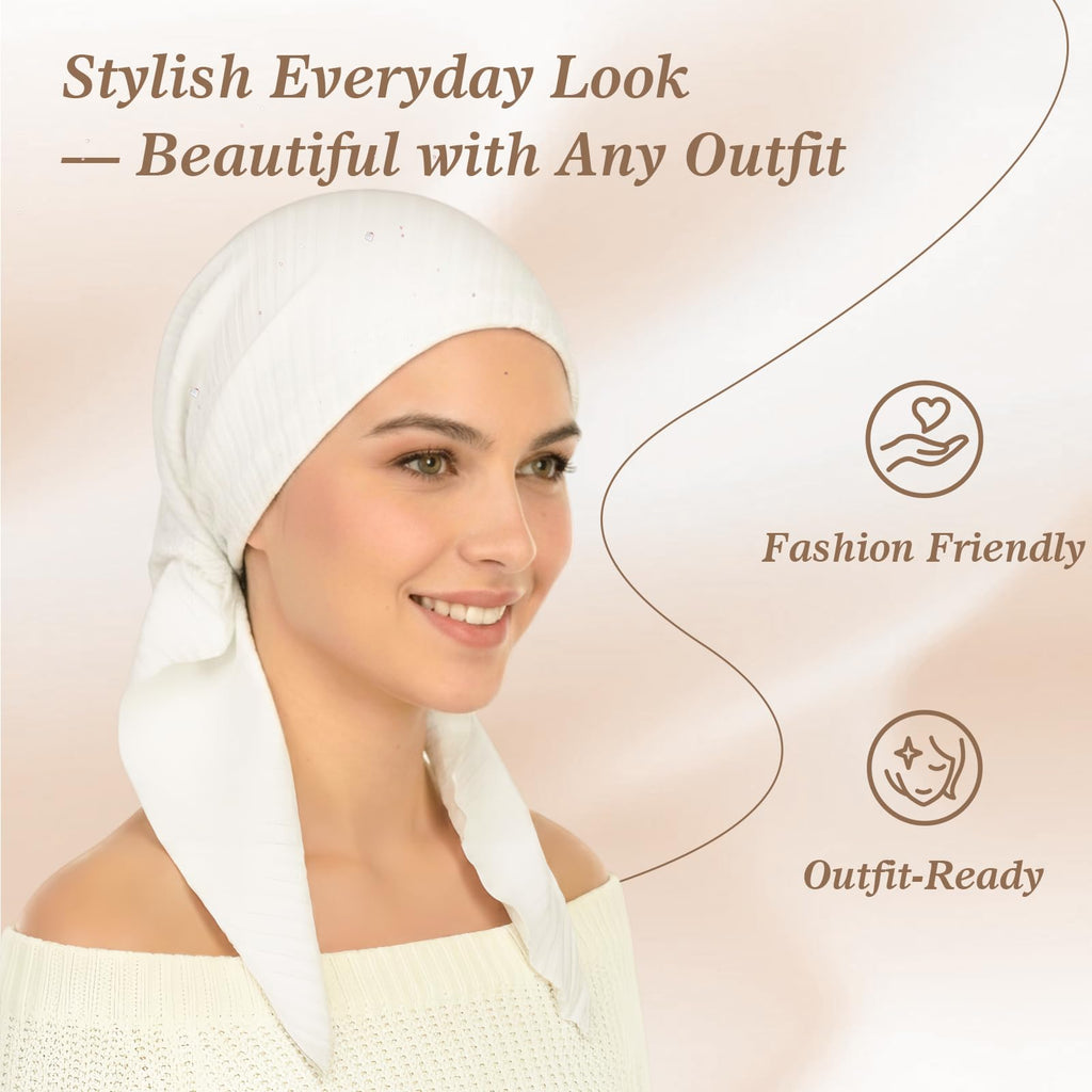 Pretied Head Scarves for Women – Fashionable Glitter Turban Head Wraps, Stylish Chemo Headwear, Elegant Hair Coverings