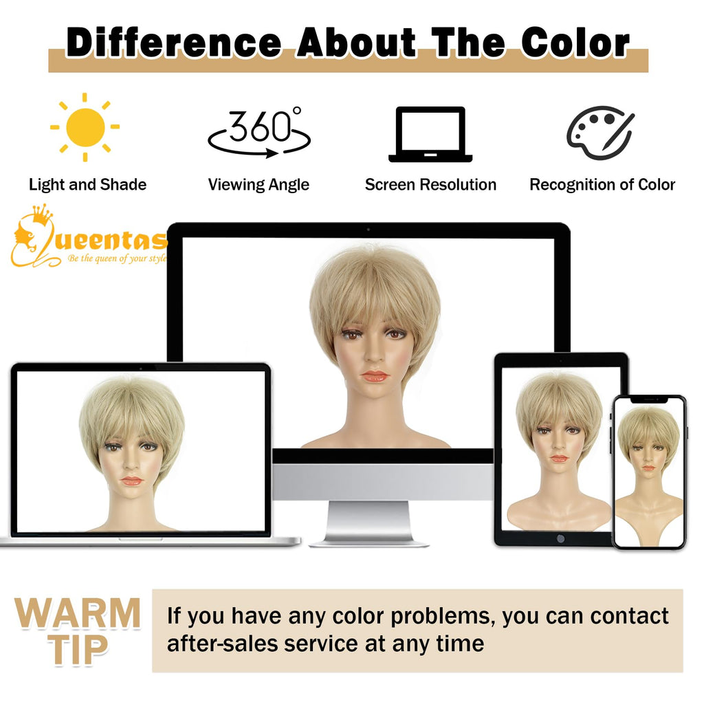 8" Layered Pixie Cut Synthetic Wig for Women Blonde Mixed Brown with Roots