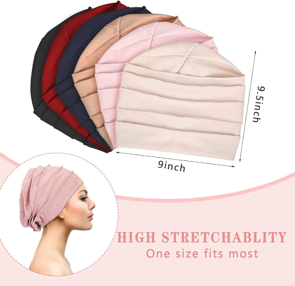 Geyoga 6 Pieces Chemo Headwear Caps for Women Cancer Slouchy Beanies Hats Warm Polyester Turban Hats Stretchy Sleeping