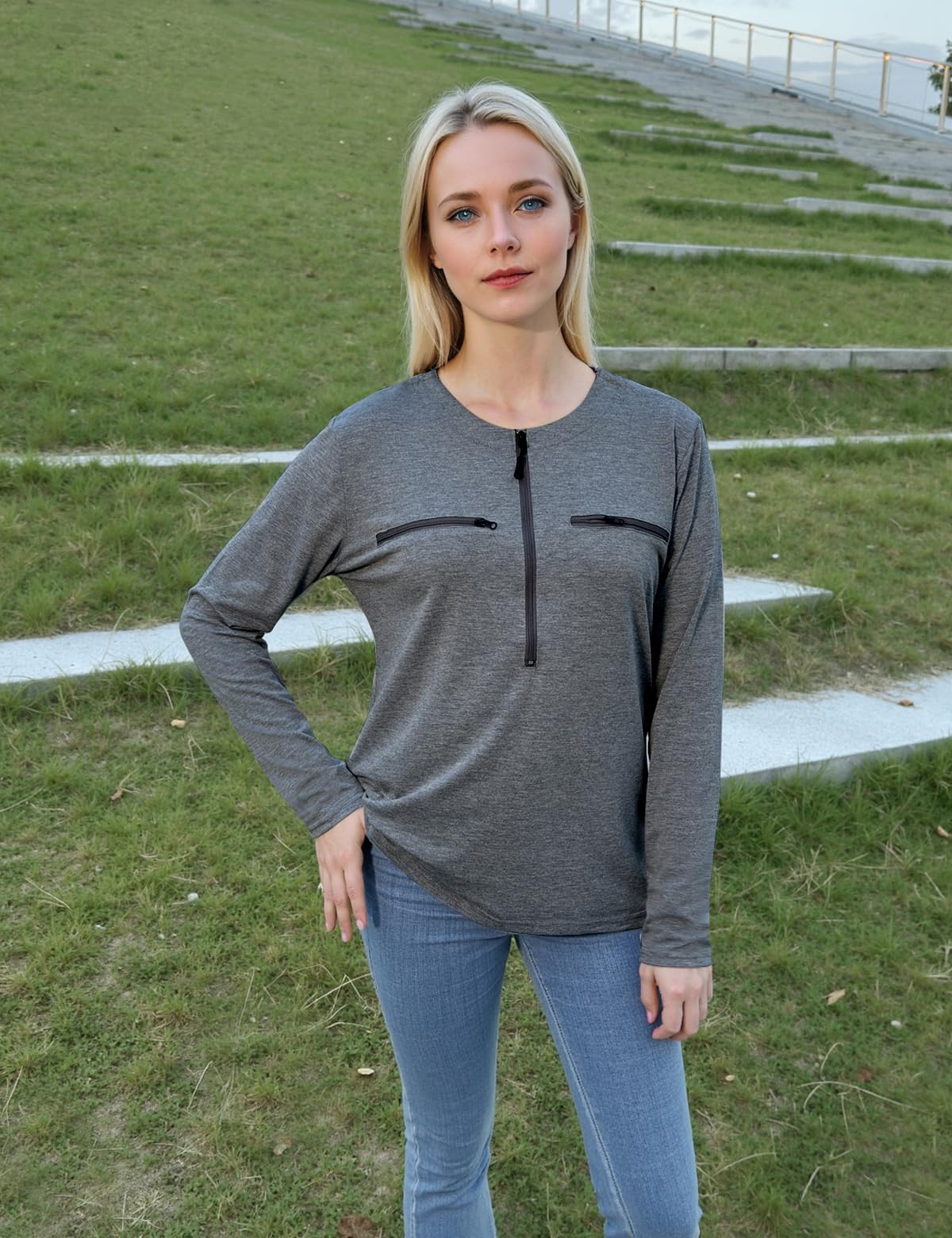 Chemo Port Shirts for Women Long Sleeve Post-Surgery Recovery with 2 Side Snaps Shoulder Surgery & Dialysis Recovery Shirts