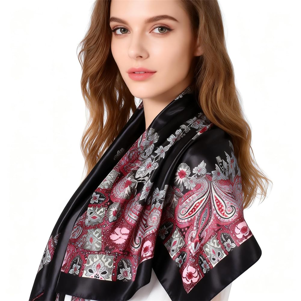 4Pcs Silk Head Scarves for Women Satin Hair Scarf 35”Large Square Bandana Silk Like Neck Scarf Shawl