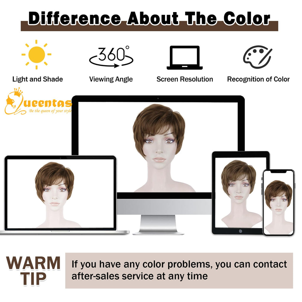 8" Layered Pixie Cut Synthetic Wig for Women Blonde Mixed Brown with Roots