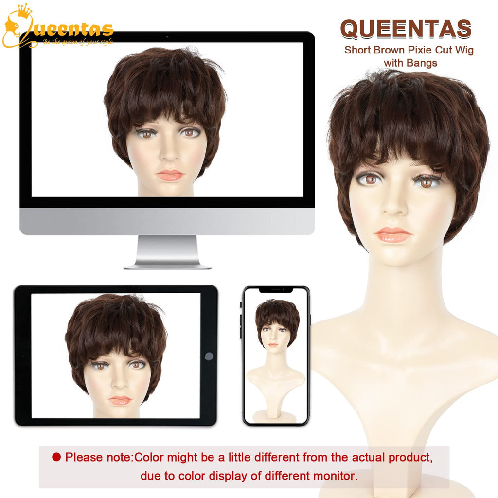 8" Layered Pixie Cut Synthetic Wig for Women Blonde Mixed Brown with Roots