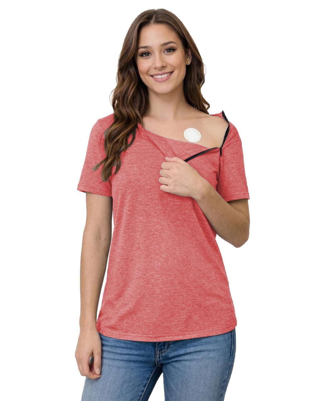 Youdiao Chemo Shirts for Port Access Women Post Shoulder Surgery Shirts with 2 Hidden Side Zippers Short Sleeve Tear Away Top