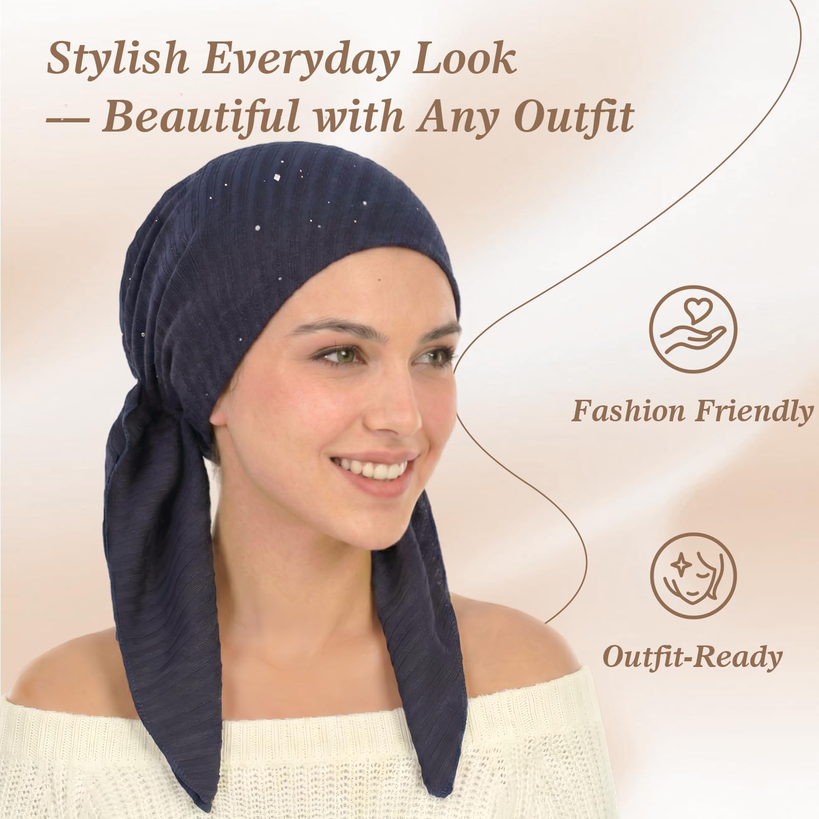 Pretied Head Scarves for Women – Fashionable Glitter Turban Head Wraps, Stylish Chemo Headwear, Elegant Hair Coverings