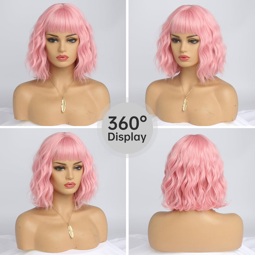 Short Auburn Wigs for Women Dark Ginger Wig with Bangs Wigs Natural Looking Curly Hair Medium Length Synthetic Bob Wig Wavy Colorful Wigs（14 Inches）
