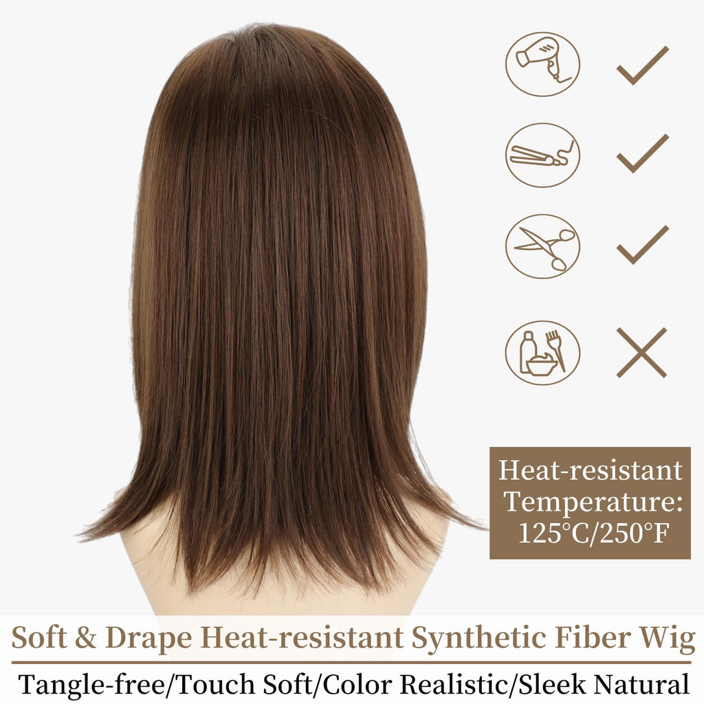 RENERSHOW Ombre Blonde Highlight Layered Bob Wig with Bangs for White Women
