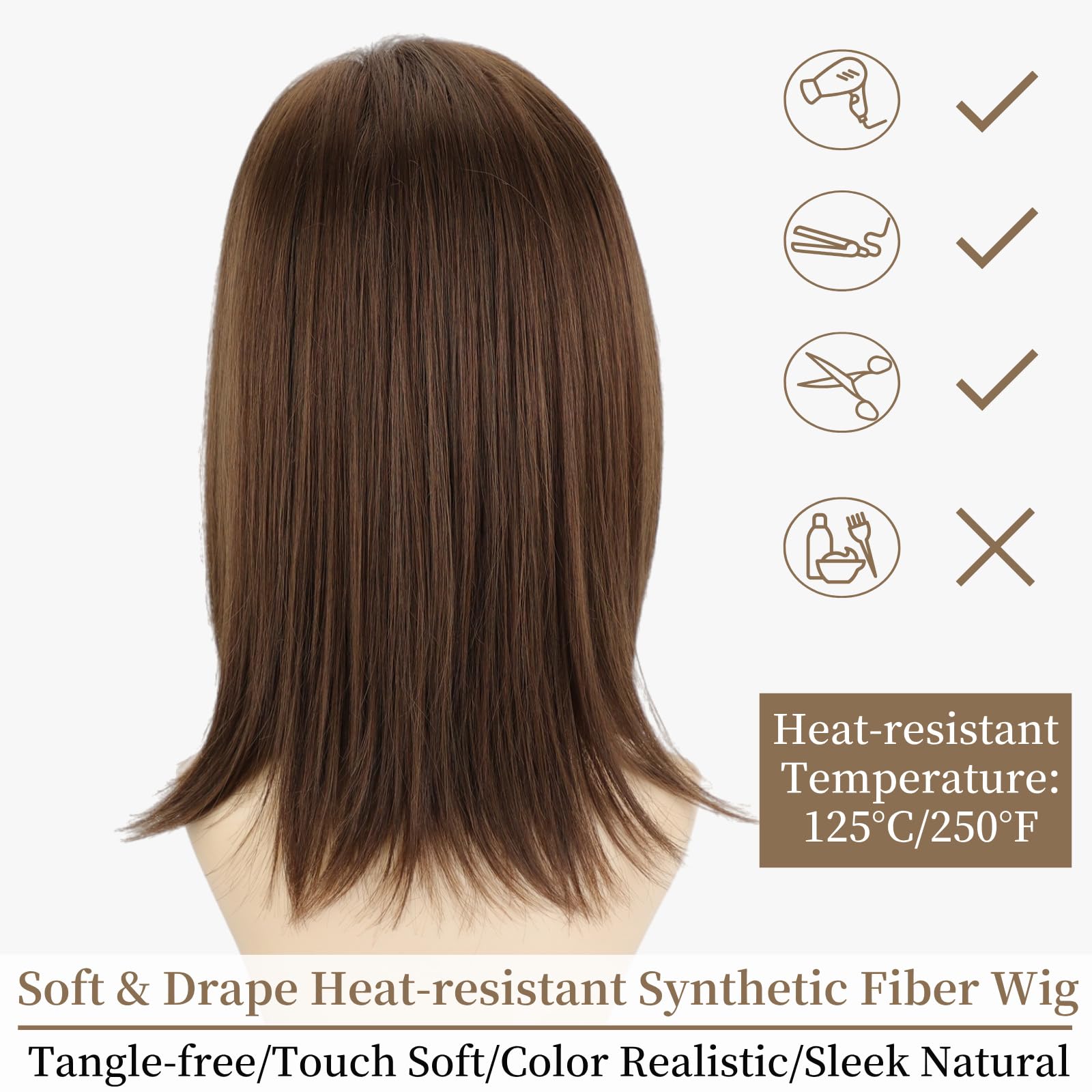 RENERSHOW Ombre Blonde Highlight Layered Bob Wig with Bangs for White Women