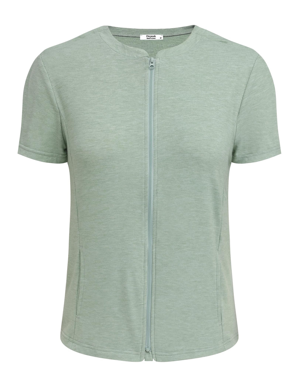 Deyeek Mastectomy Shirts with Drain Pockets Post Shoulder Surgery Tops for Women Chemo Port Short Sleeve with Zippers