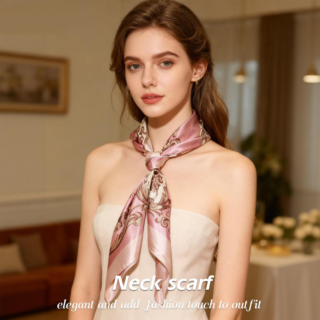 Ciormis 35" Silk Head Scarf for Women, 4 Pcs Satin Hair Scarf Square Silk Bandana Top Neck Scarves Hair Wraps for Sleeping