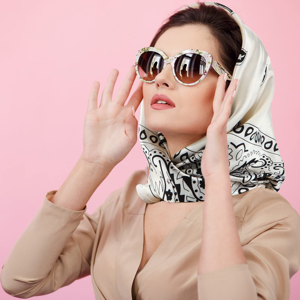 Honoson 4 Pcs 35 Inch Satin Head Scarf Bandanas for Women