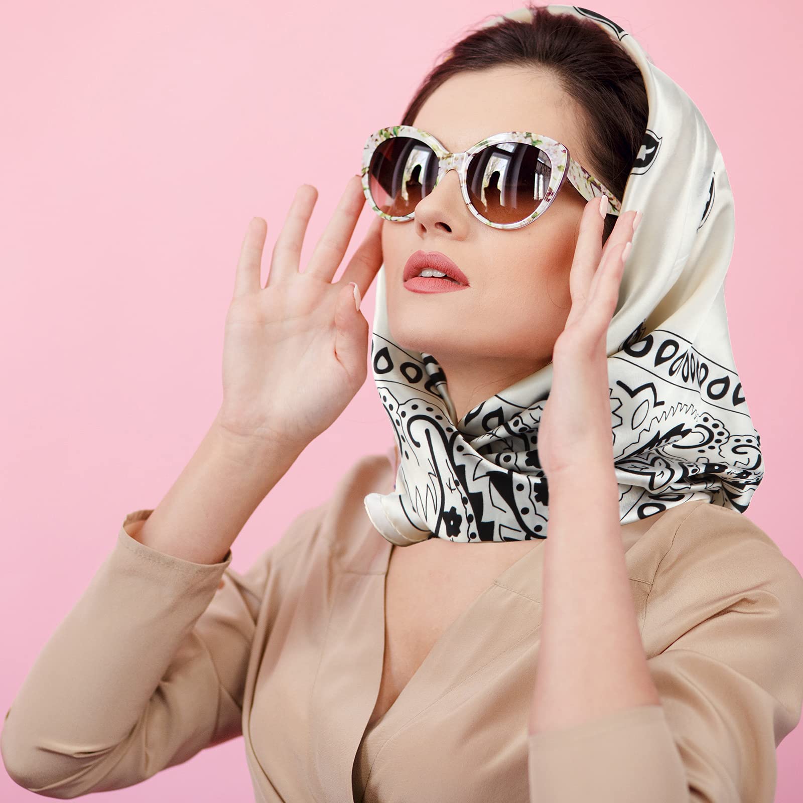 Honoson 4 Pcs 35 Inch Satin Head Scarf Bandanas for Women