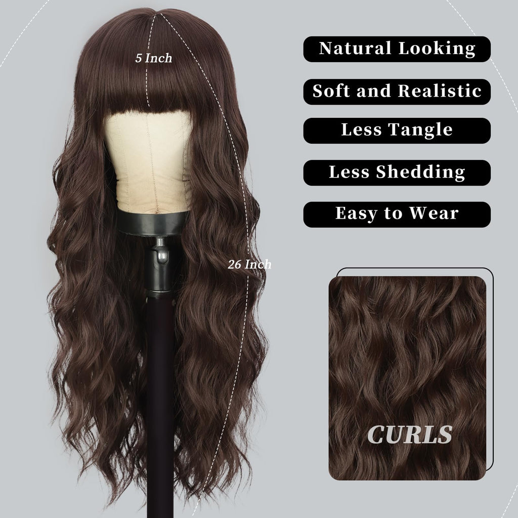 Lativ Ombre Blonde Brown Wig with Bangs Long Wavy Curly Wig with Brown End