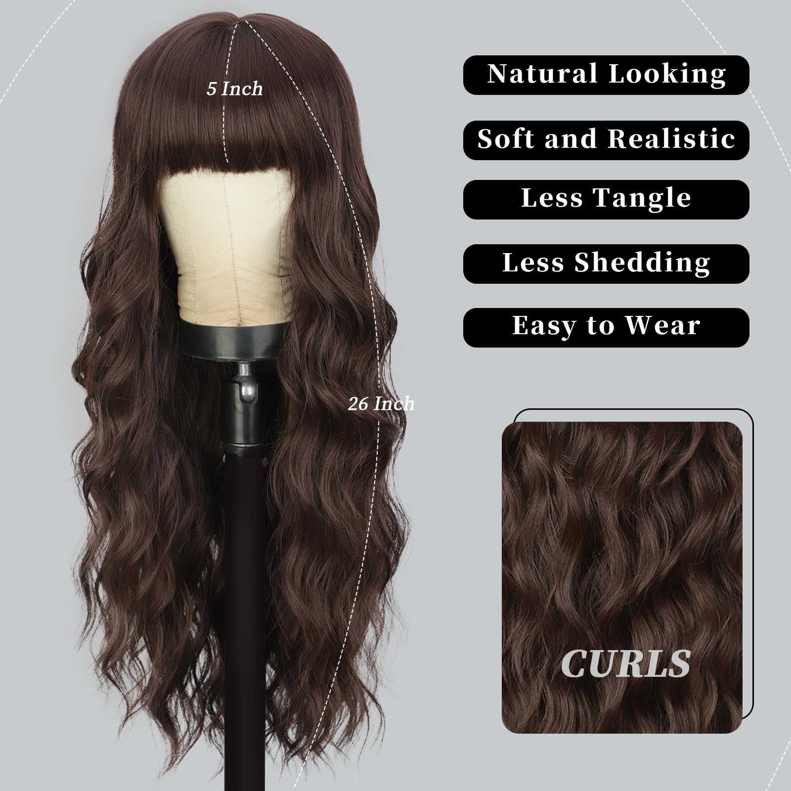 Lativ Ombre Blonde Brown Wig with Bangs Long Wavy Curly Wig with Brown End