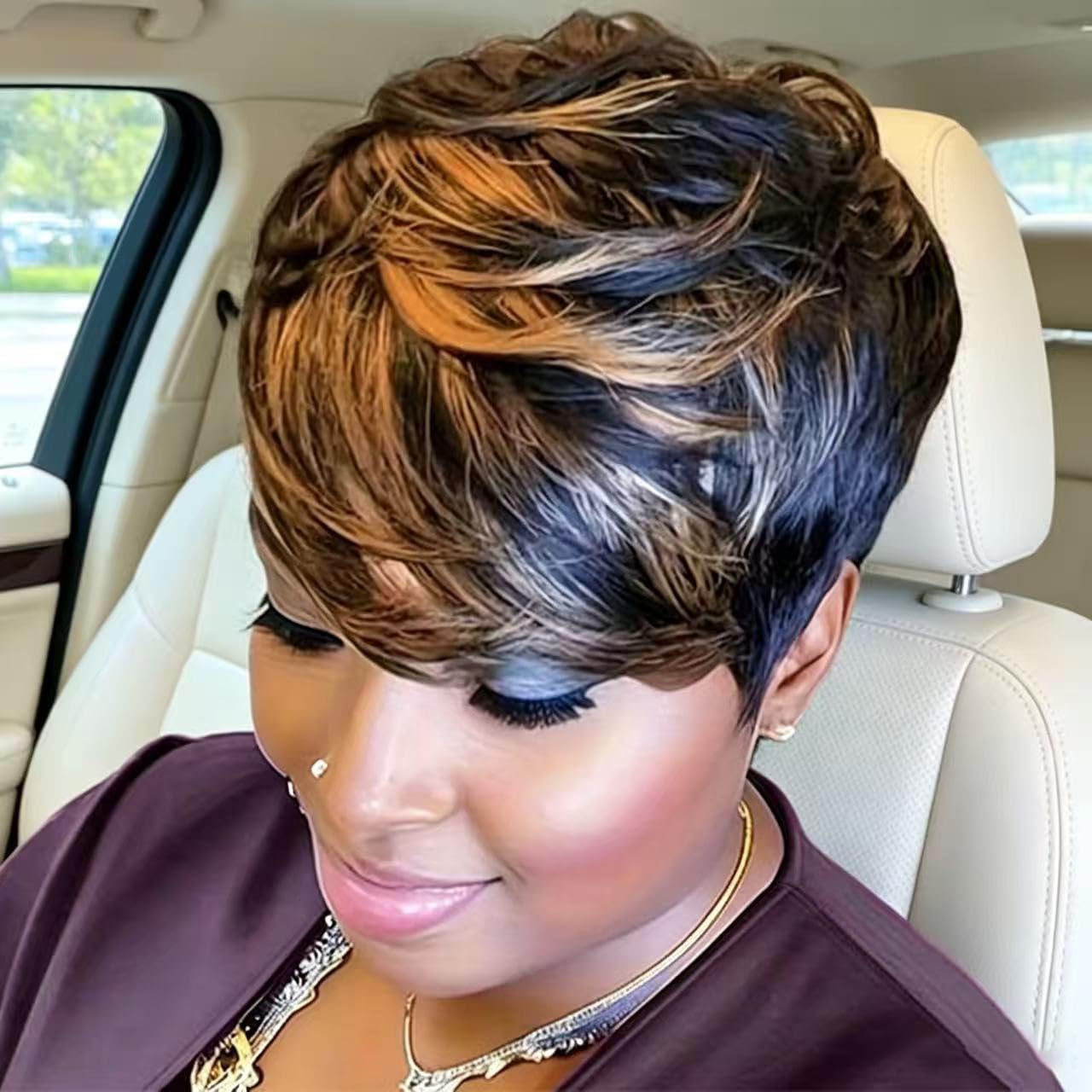 VRZ Pixie Cut Wigs for Black Women Brazilian Curly Pixie Cut Wig Human Hair Glueless Short Layered Wigs With Bangs Natural Black Color No Glue Human Hair Wig for Daily Use