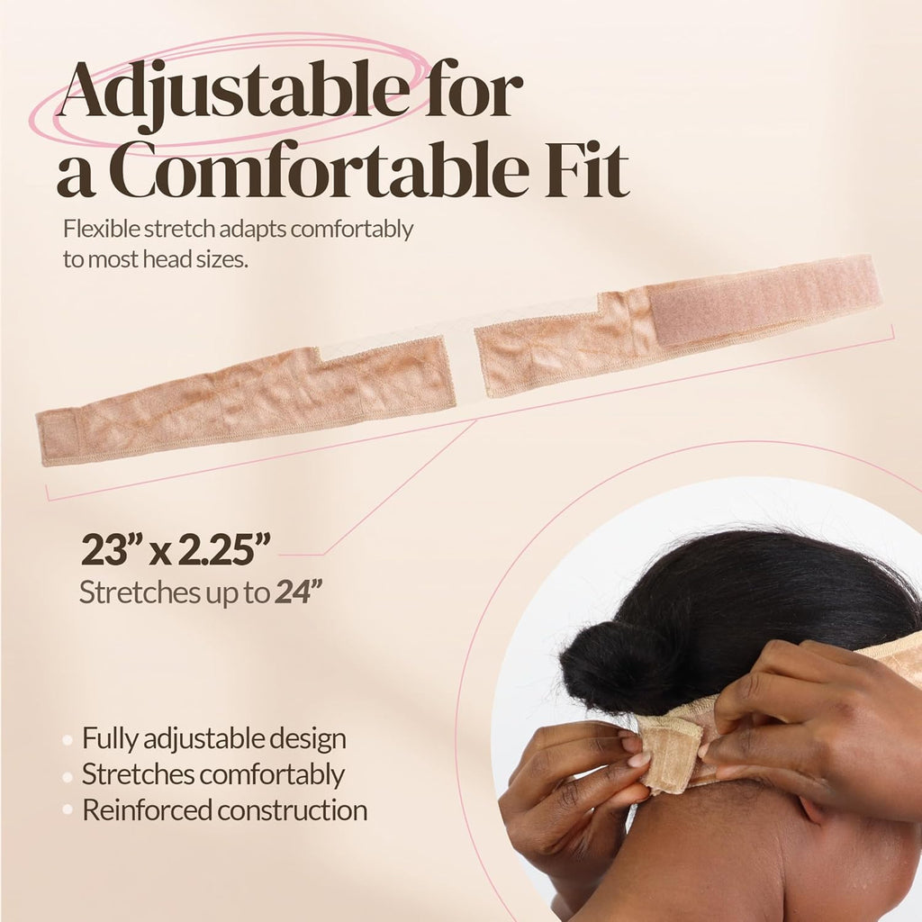 MILANO COLLECTION Wigrip, Premium Lace Wig Band for Women, Fully Adjustable & Reinforced Lace Wig Grip Band by Hairline, Comfortable and Secure Glueless Velvet Headband, Nude