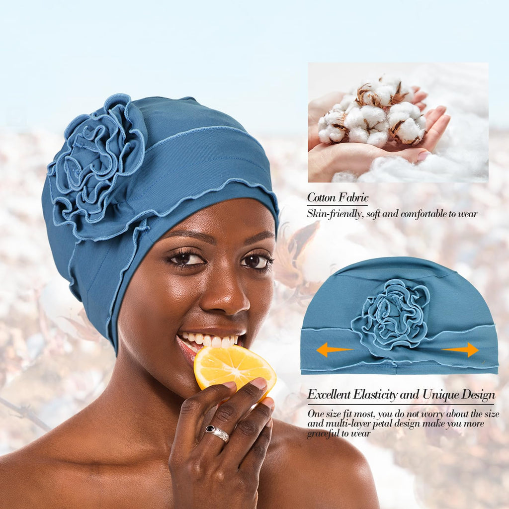 AIPESL 4 Pieces Cotton Chemo Turban Headwear, Soft Cancer Headwear Elastic Cancer Cap for Women with Hair Loss