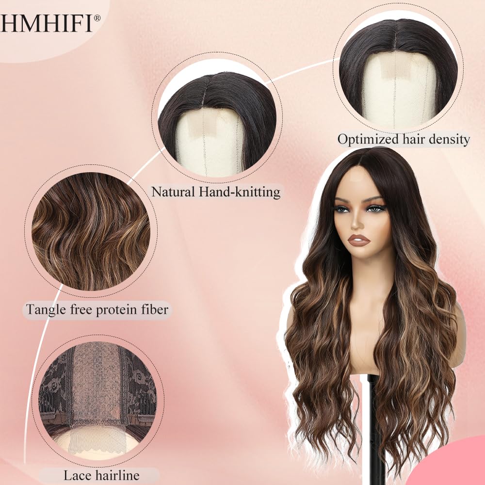 HMHIFI Blonde Wig for Women,26 Inch Long Wavy Curly Middle Part Hair