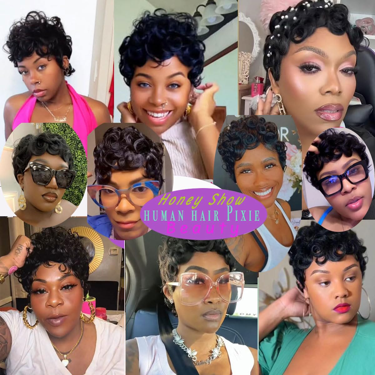 VRZ Pixie Cut Wigs for Black Women Brazilian Curly Pixie Cut Wig Human Hair Glueless Short Layered Wigs With Bangs Natural Black Color No Glue Human Hair Wig for Daily Use