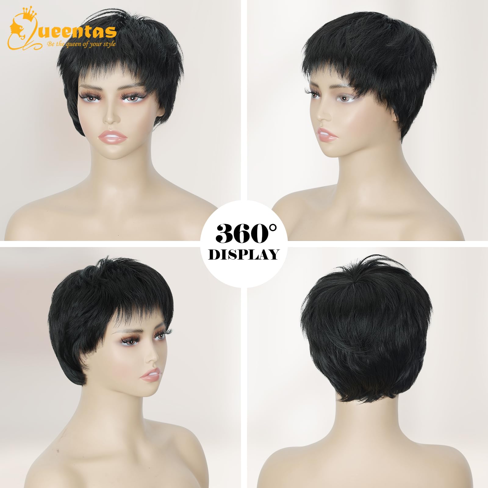 8" Layered Pixie Cut Synthetic Wig for Women Blonde Mixed Brown with Roots