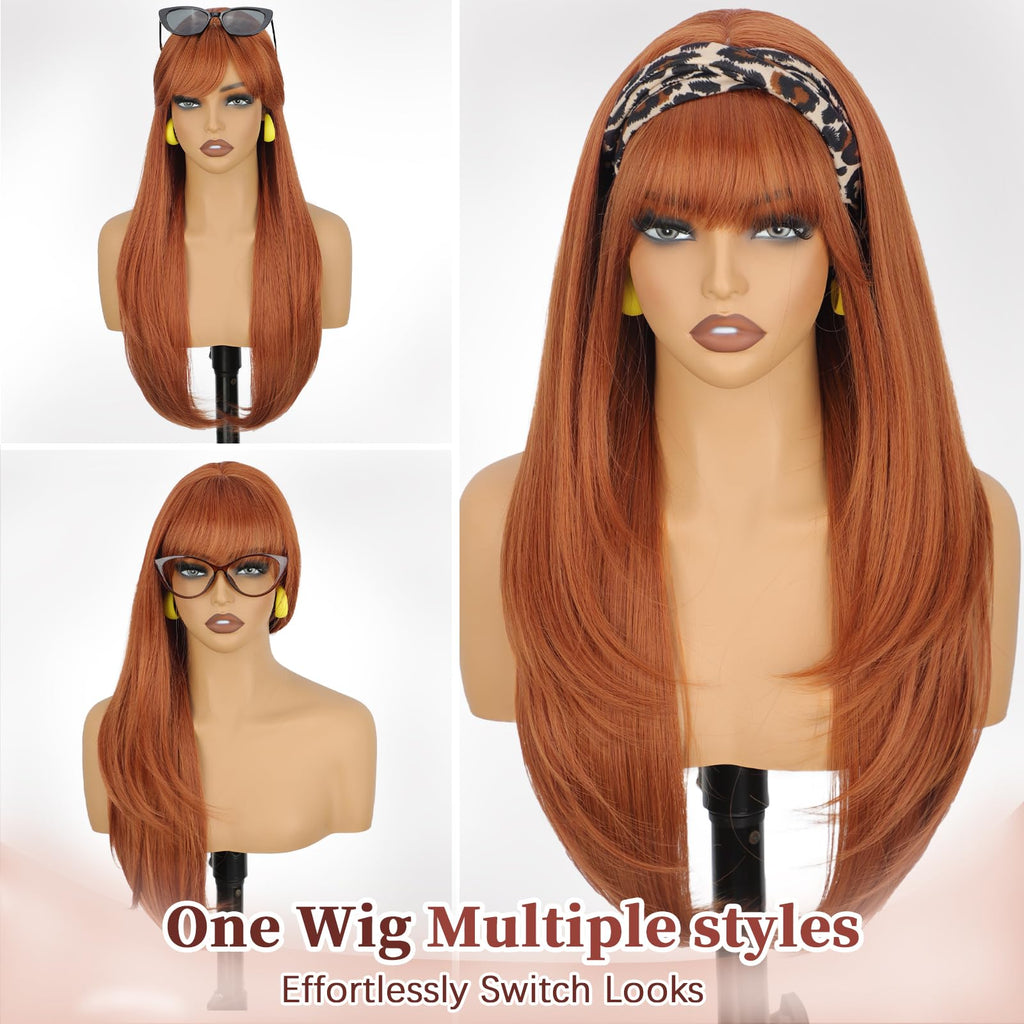 XIXIBI Wig with Bangs for Women,Long Straight,Brown Blonde Highlight