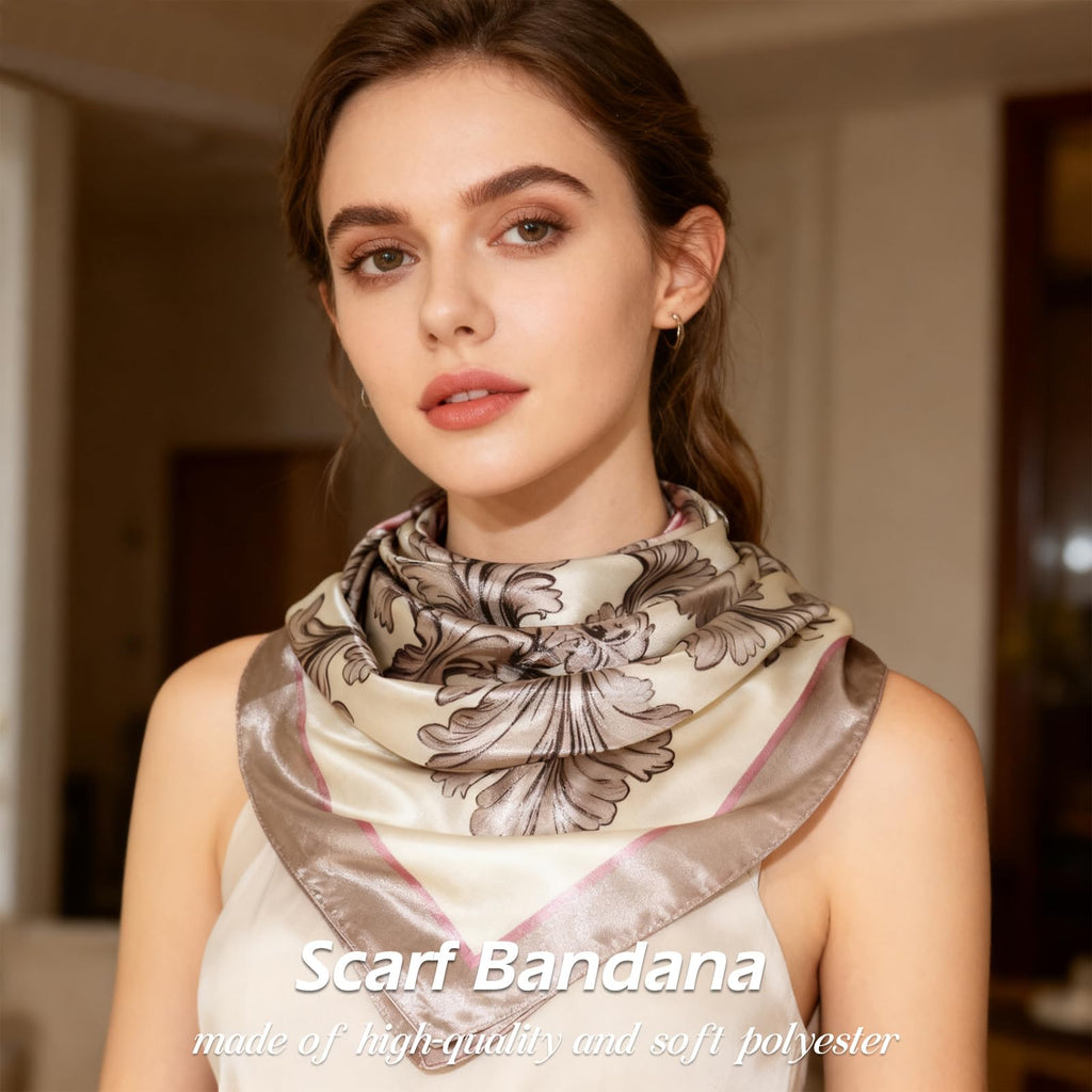 Ciormis 35" Silk Head Scarf for Women, 4 Pcs Satin Hair Scarf Square Silk Bandana Top Neck Scarves Hair Wraps for Sleeping