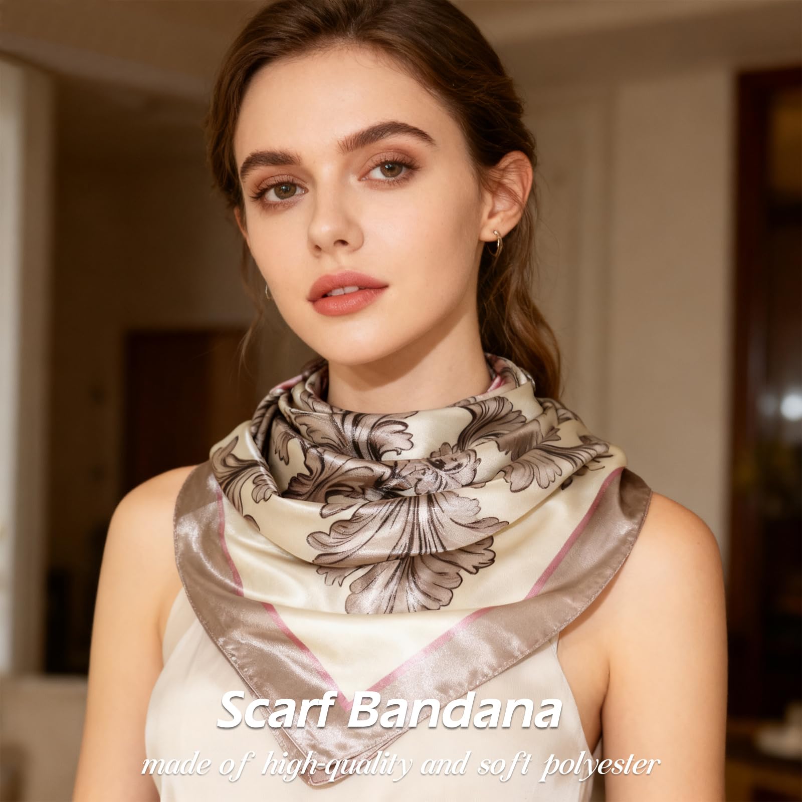 Ciormis 35" Silk Head Scarf for Women, 4 Pcs Satin Hair Scarf Square Silk Bandana Top Neck Scarves Hair Wraps for Sleeping