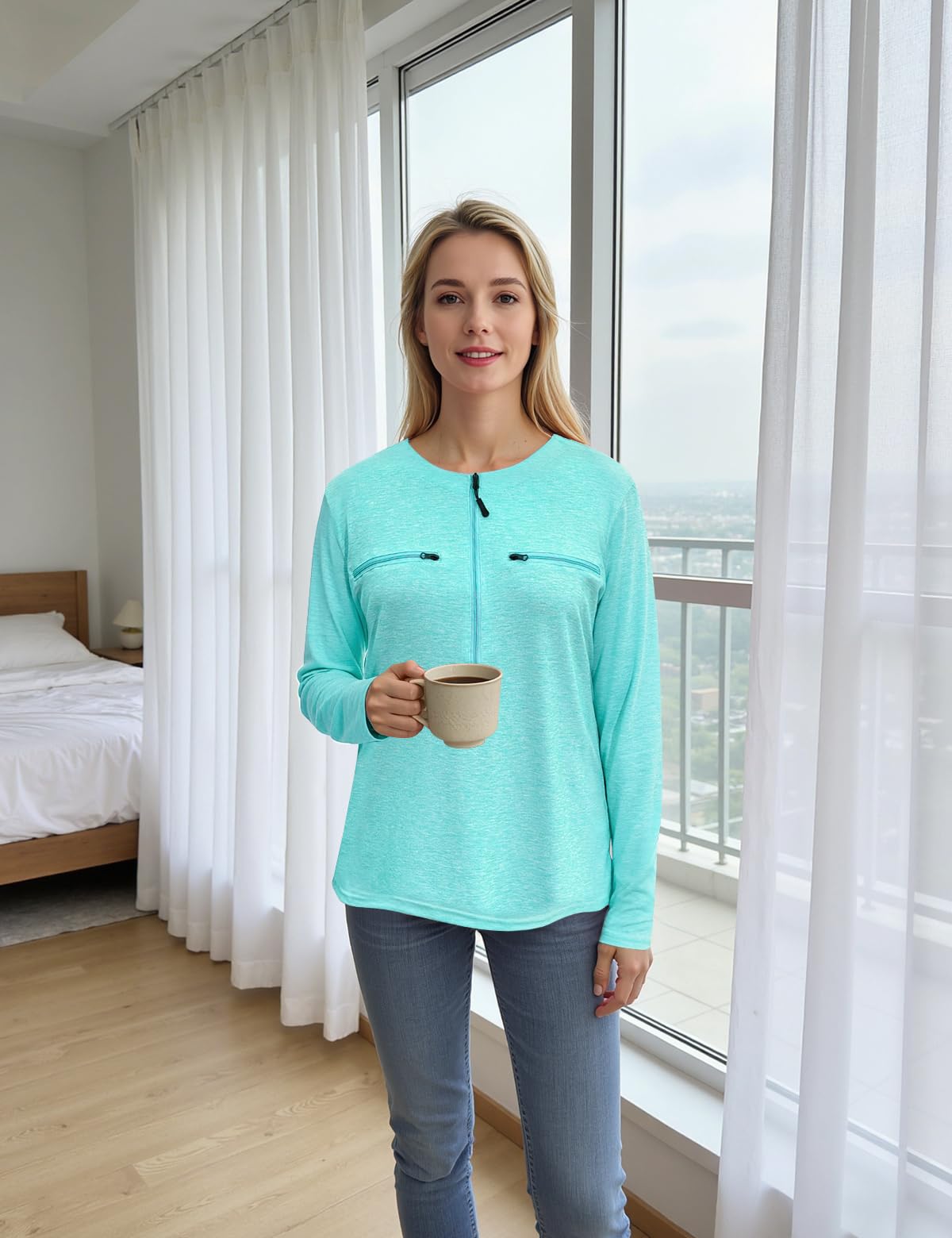 Chemo Port Shirts for Women Long Sleeve Post-Surgery Recovery with 2 Side Snaps Shoulder Surgery & Dialysis Recovery Shirts