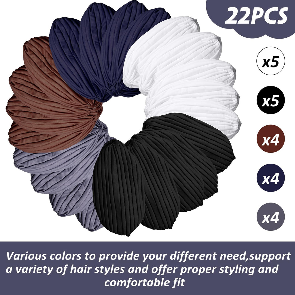 Syhood 22 Pieces Stretch Turbans Chemo Head Wrap Cancer Head Beanie Twisted Turban Cap Cover Hats for Women