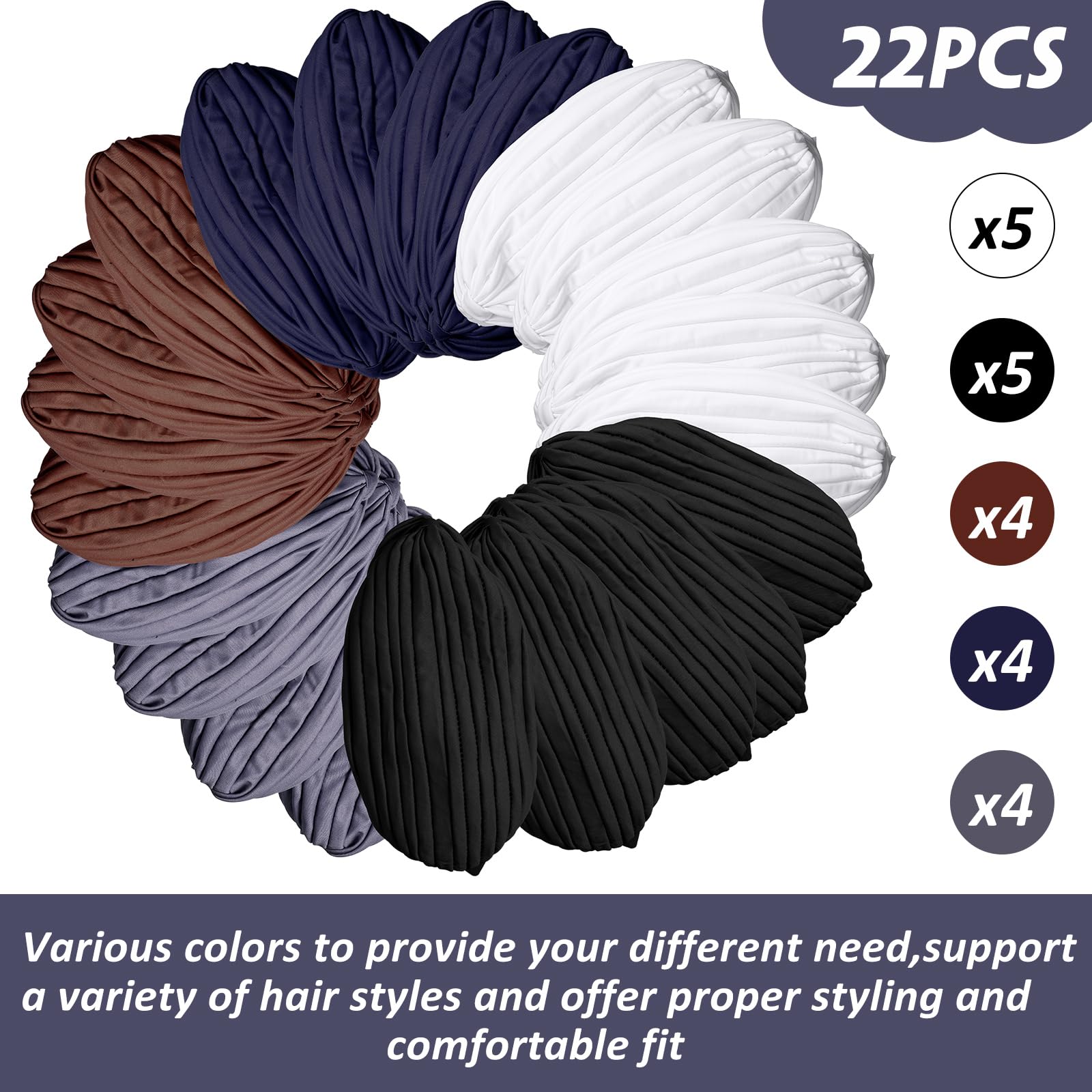 Syhood 22 Pieces Stretch Turbans Chemo Head Wrap Cancer Head Beanie Twisted Turban Cap Cover Hats for Women