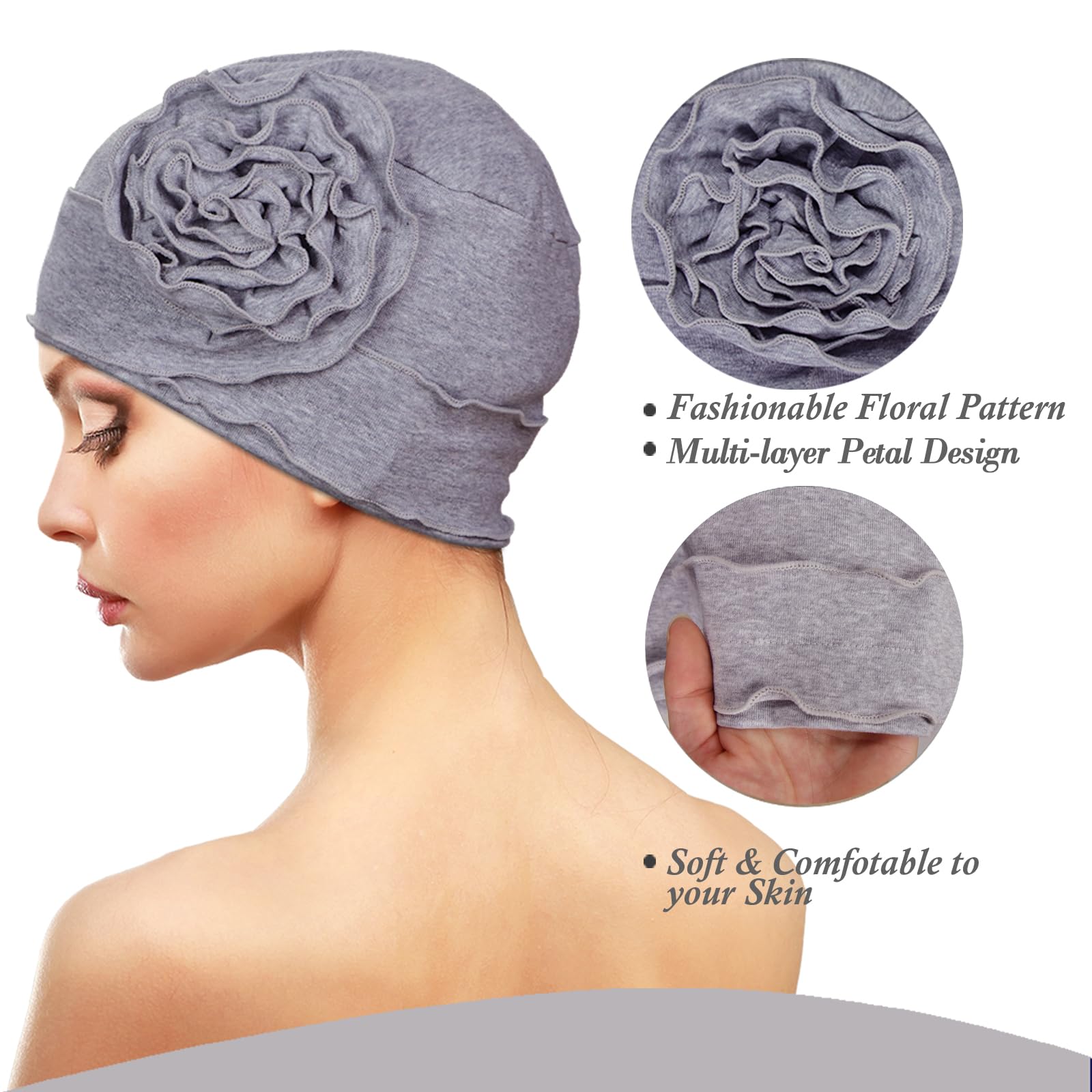AIPESL 4 Pieces Cotton Chemo Turban Headwear, Soft Cancer Headwear Elastic Cancer Cap for Women with Hair Loss